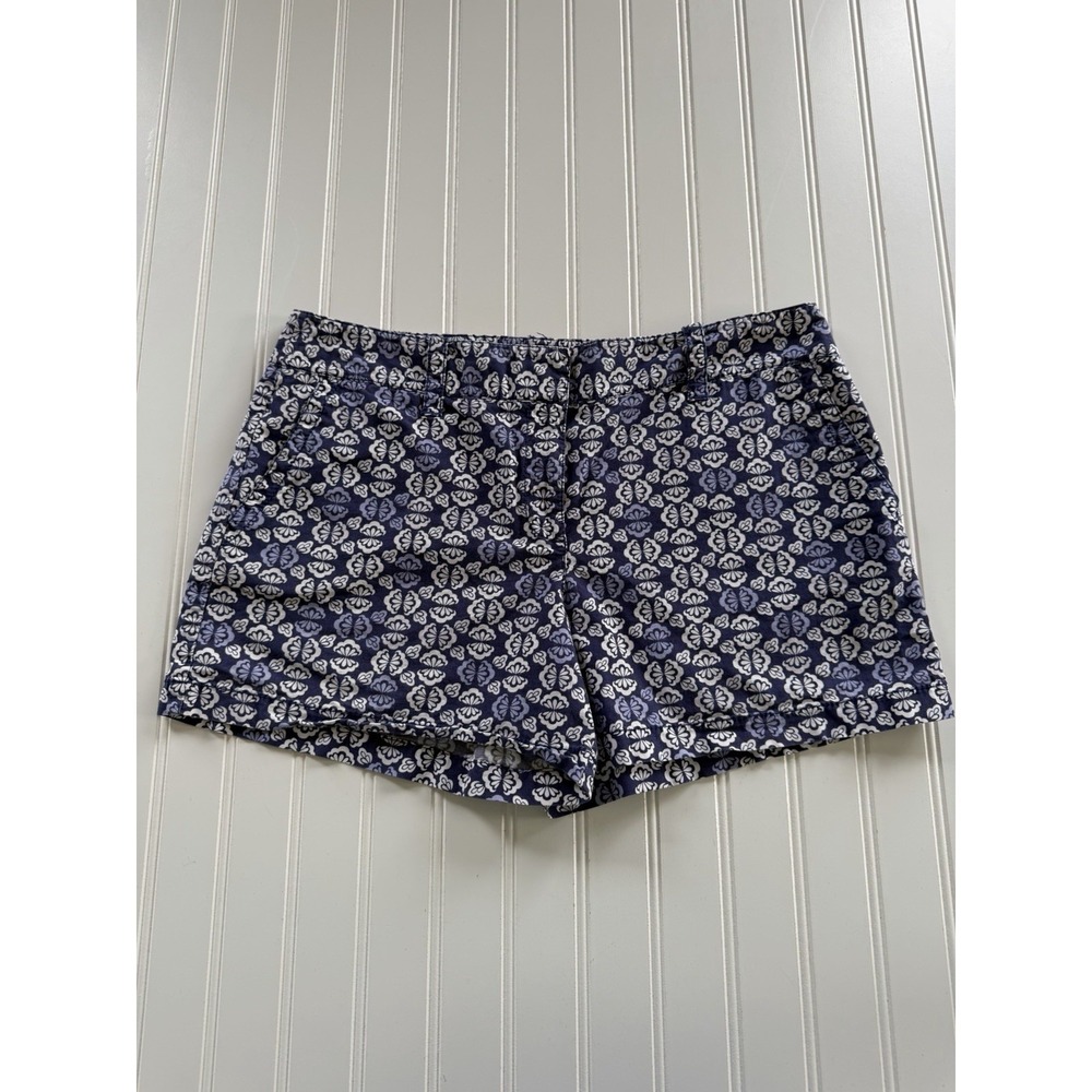 LOFT Ann Taylor Blue White Patterned Chino Shorts Size 10 Mid Rise Stretch